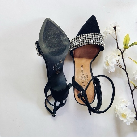 New Chinese Laundry Justine Sandal Black Rhinestones Ankle Strap - Picture 7 of 10